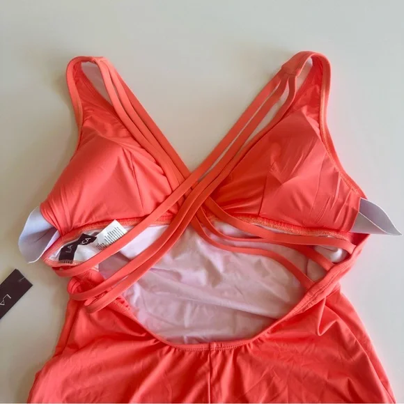 NWT La Blanca Island Goddess Criss Cross Back Strap One Piece Swim Orange Sz 14